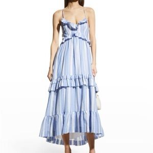 Cinq à Sept - Addy Blue Linen Striped Ruffle Dress - sz 4